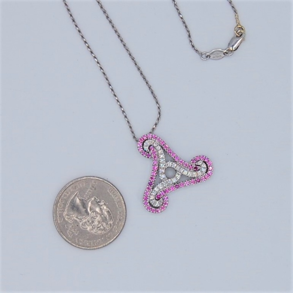 GEOMETRIC Pink Sapphire White Gold Pendant & Chain - Picture 1 of 8